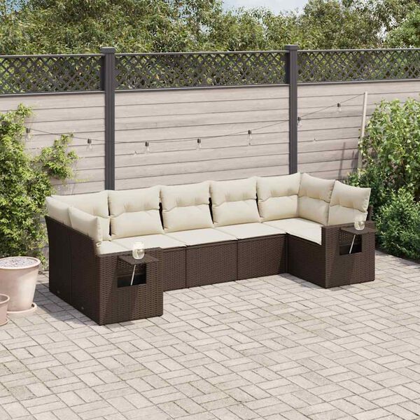 vidaXL 7-delige Loungeset met kussens poly rattan bruin