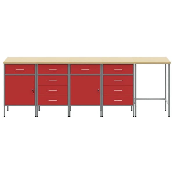 vidaXL Werkkast set met lade met opslag met slot 5 pcs Rood en Grijs