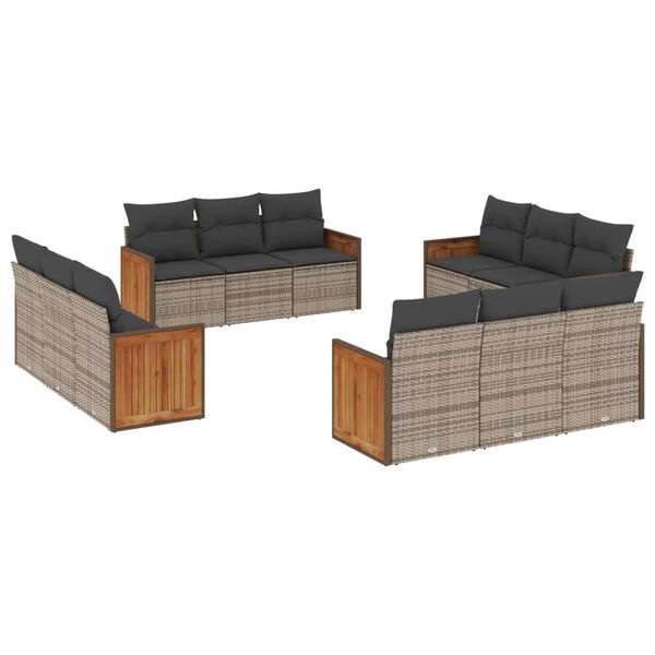 vidaXL 12-delige Loungeset met kussens poly rattan grijs