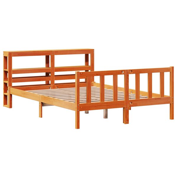 vidaXL Bedframe met hoofdbord massief grenenhout wasbruin 120x190 cm
