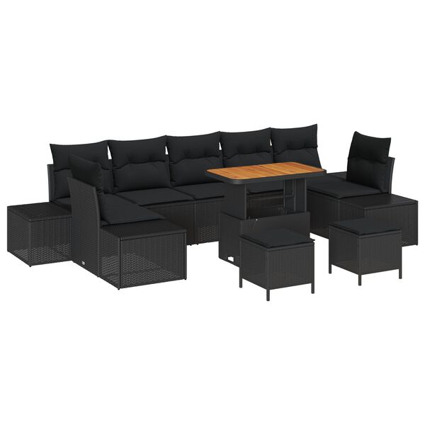 vidaXL Tuin Sofa Set 10 pcs Zwart Poly Rattan en Poedergecoat Staal