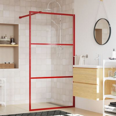 vidaXL Inloopdouchewand transparant 115x195 cm ESG-glas rood