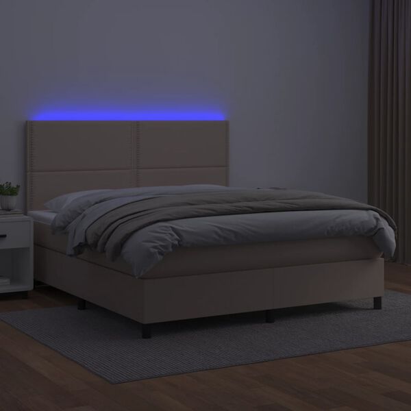 vidaXL Boxspring met matras en LED kunstleer cappuccinokleur 140x200cm