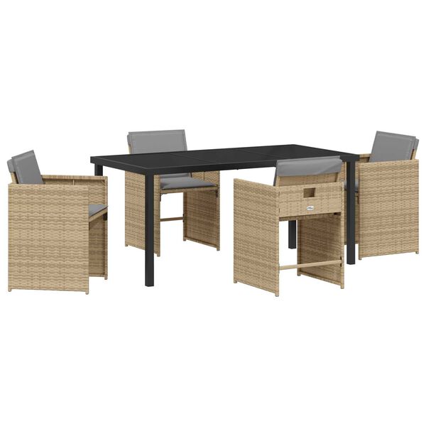 vidaXL Tuin eettafelset met kussen 5 pcs Beige poly rattan