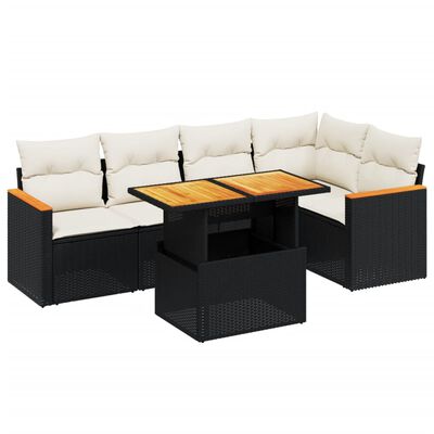 vidaXL 6-delige Loungeset met kussens poly rattan zwart