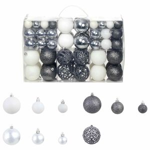 vidaXL 100-delige Kerstballenset 3/4/6 cm wit/grijs