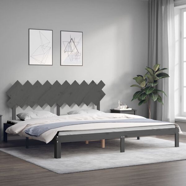 vidaXL Bedframe met hoofdbord massief hout grijs 200x200 cm