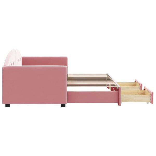 vidaXL Slaapbank met onderschuifbed en lades 80x200 cm fluweel roze