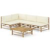 vidaXL 5-delige Loungeset met cr&egrave;mewitte kussens bamboe