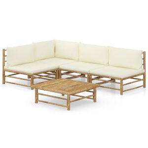 vidaXL 5-delige Loungeset met cr&egrave;mewitte kussens bamboe