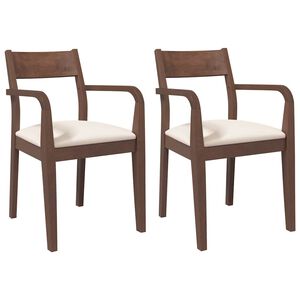vidaXL Eetkamerstoelen met kussens 2 st massief hout rubber bruin