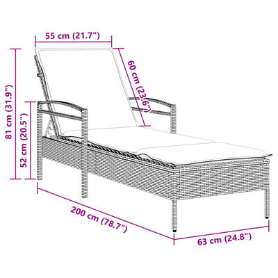 vidaXL Ligbed met kussen 63x200x81 cm poly rattan beige