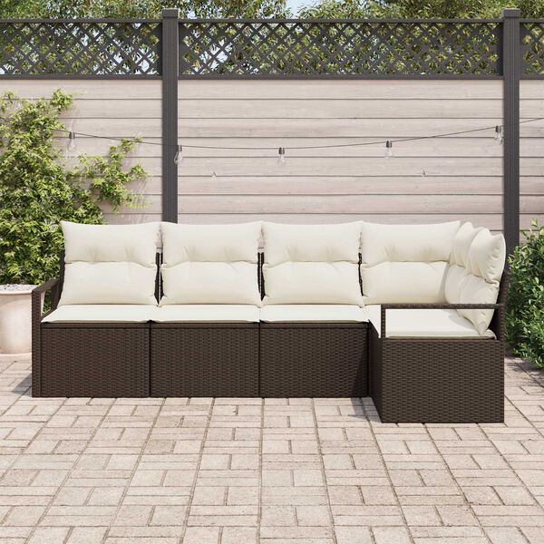 vidaXL Tuin Sofa Set met kussen met opslag 5 pcs Bruin en Cr&egrave;me