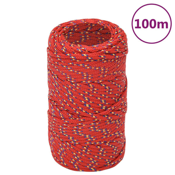 vidaXL Boottouw 2 mm 100 m polypropyleen rood