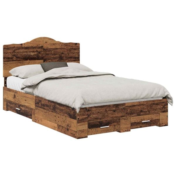 vidaXL Bedframe met hoofdeinde Oudhout 120 x 190 cm Bewerkt hout