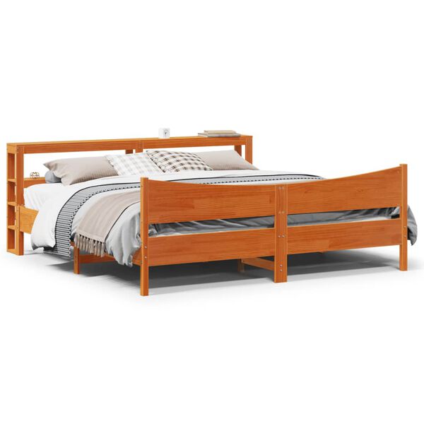 vidaXL Bedframe met hoofdbord massief grenenhout wasbruin 180x200 cm