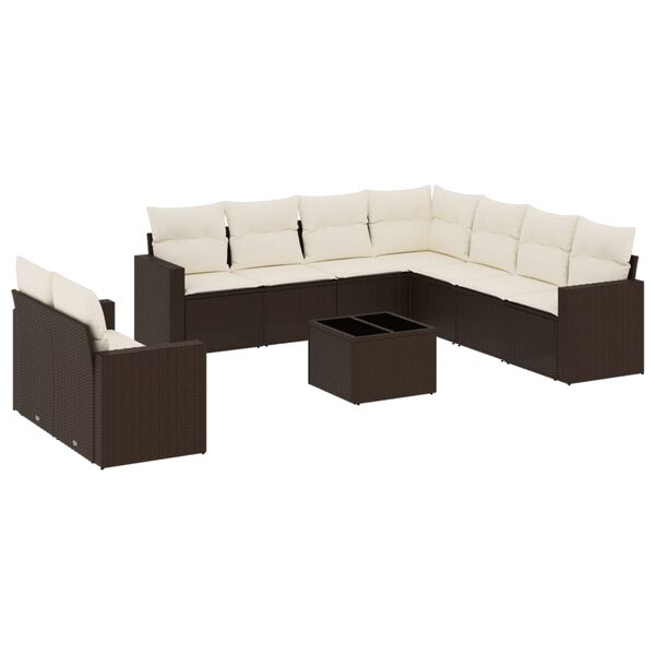 vidaXL 10-delige Loungeset met kussens poly rattan bruin