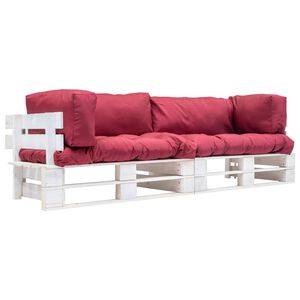 vidaXL 2-delige Bankenset pallet met rode kussens grenenhout