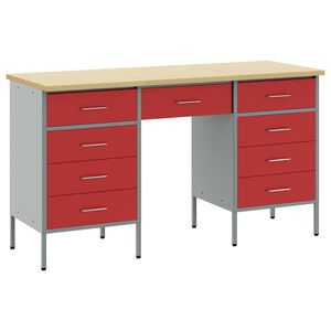 vidaXL Werk kast met lade 3 st Rood Engineered hout en staal