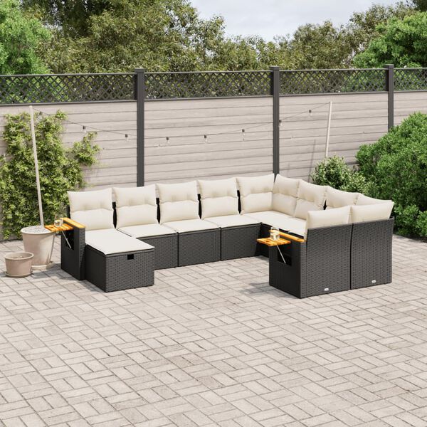vidaXL 10-delige Loungeset met kussens poly rattan zwart