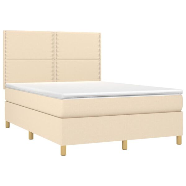 vidaXL Boxspring met matras en LED stof cr&egrave;mekleurig 140x190 cm