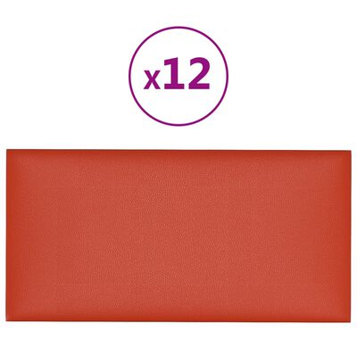 vidaXL Wandpanelen 12 st 0,54 m² 30x15 cm kunstleer rood