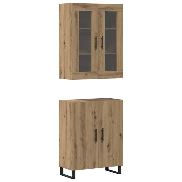 vidaXL Hoge kast 2 pcs artisanaal eikenkleurig Bewerkt hout