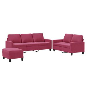 vidaXL 3-delige Loungeset met kussens fluweel wijnrood