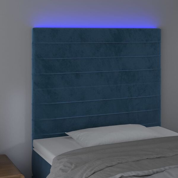 vidaXL Hoofdbord LED 80x5x118/128 cm fluweel donkerblauw
