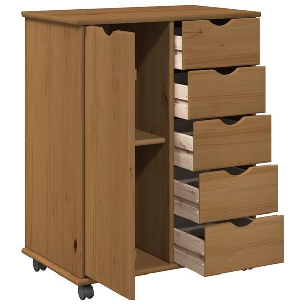 vidaXL Rolling Kast Honingbruin 63,5 x 39 x 79 cm Massief Vurenhout