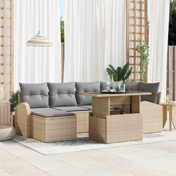 vidaXL Tuin Sofa Set met kussen 7 pcs beige en lichtgrijs