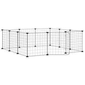 vidaXL Huisdierkooi met 12 panelen en deur, zwart 105x105x35 cm staal