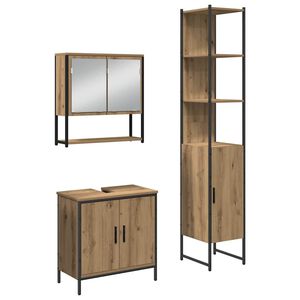 vidaXL Badkamermeubelset met plank met opslag 3 pcs Bruin Bewerkt hout