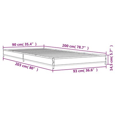 vidaXL Bedframe bewerkt hout en metaal sonoma eikenkleurig 90x200 cm