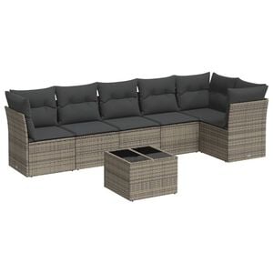 vidaXL 7-delige Loungeset met kussens poly rattan grijs