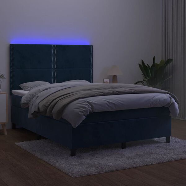 vidaXL Boxspring met matras en LED fluweel donkerblauw 140x200 cm