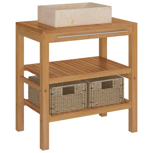 vidaXL Wastafelkast met marmeren wastafel massief teakhout cr&egrave;mekleur