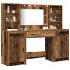 vidaXL Make-up tafel set met LED met lade 3 pcs Oudhout Bewerkt hout