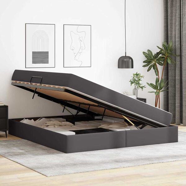 vidaXL Opslag bed met matras met matras met opslag 2 pcs Grijs Leer