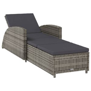 vidaXL Ligbed met donkergrijs kussen poly rattan grijs