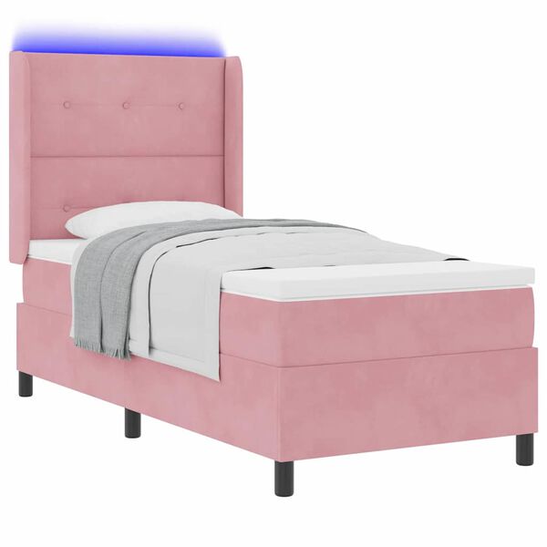 vidaXL LED Boxspring Bed met Matras Roze 80 x 200 cm Fluweel