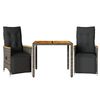 vidaXL 3-delige Bistroset met kussens poly rattan grijs