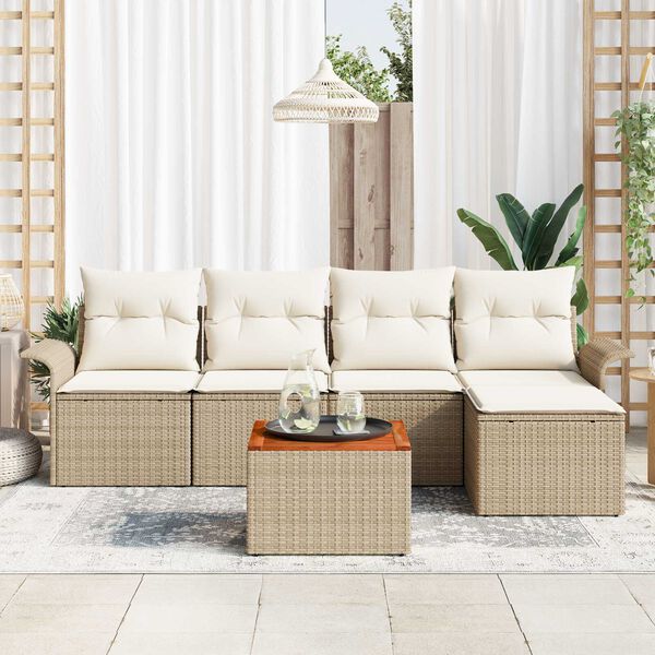 vidaXL Tuinbankenset met opslag 6 pcs Beige en Cr&egrave;me poly rattan