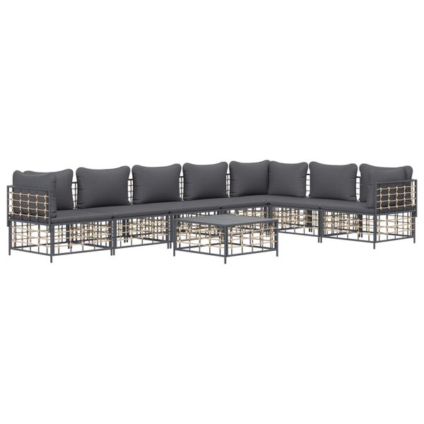 vidaXL 8-delige Loungeset met kussens poly rattan antracietkleurig
