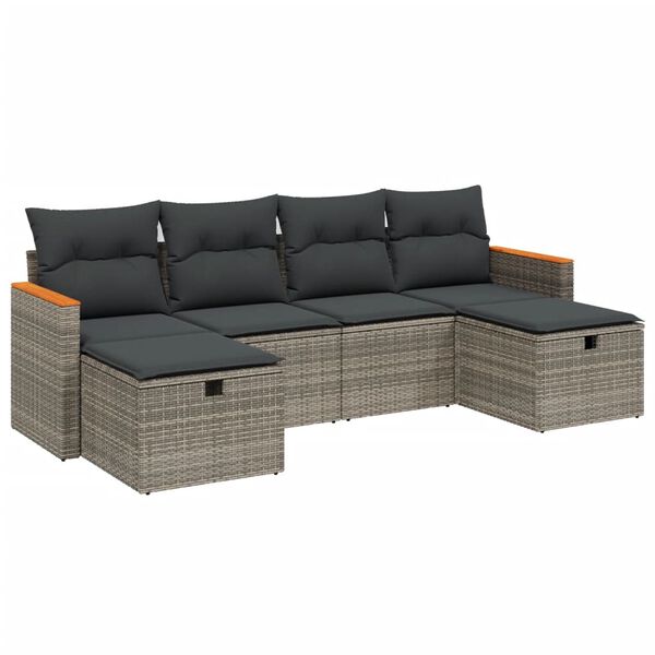 vidaXL 6-delige Loungeset met kussens poly rattan grijs