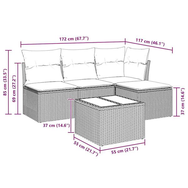 vidaXL 5-delige Loungeset met kussens poly rattan beige