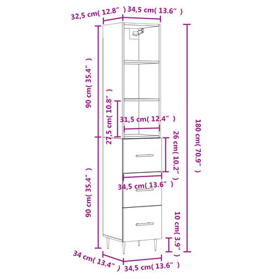 vidaXL Hoge kast 34,5x34x180 cm bewerkt hout gerookt eikenkleurig