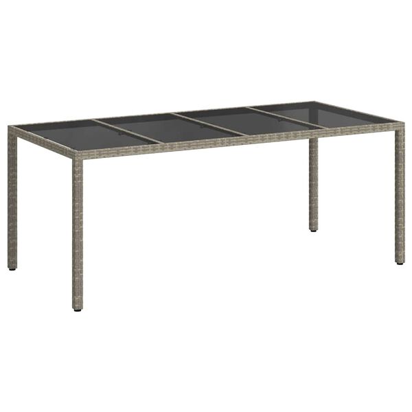 vidaXL Tuintafel 190x90x75 cm gehard glas en poly rattan grijs