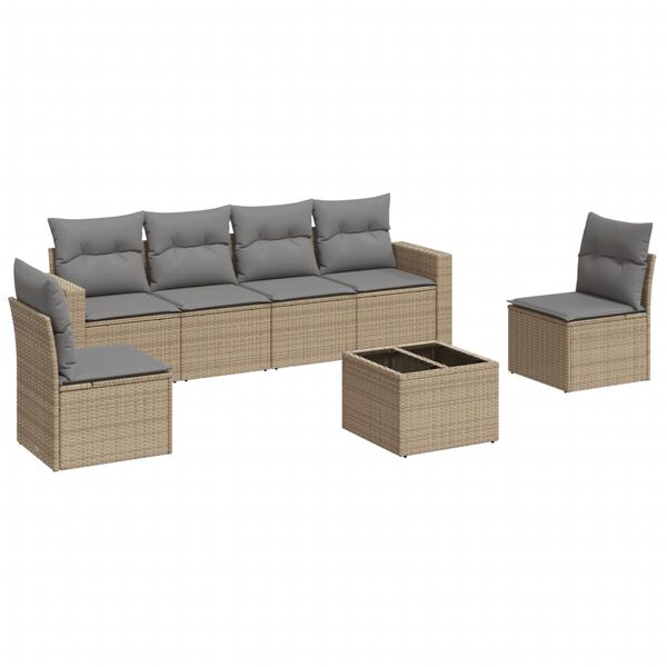 vidaXL 7-delige Loungeset met kussens poly rattan beige