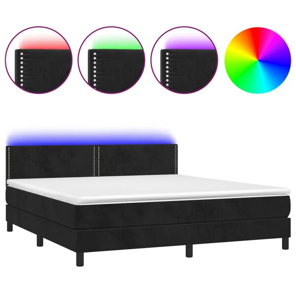 vidaXL Boxspring met matras en LED fluweel zwart 180x200 cm